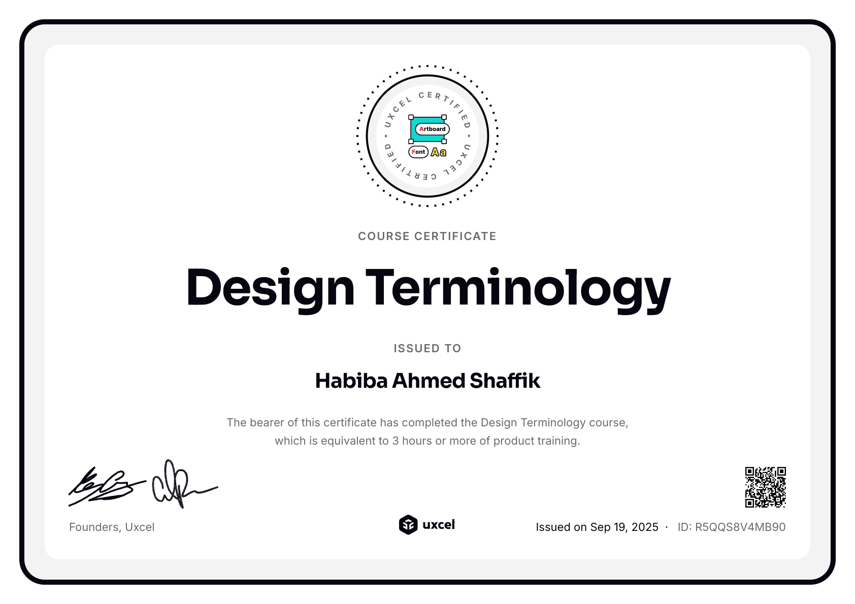 HABIBA's certificate